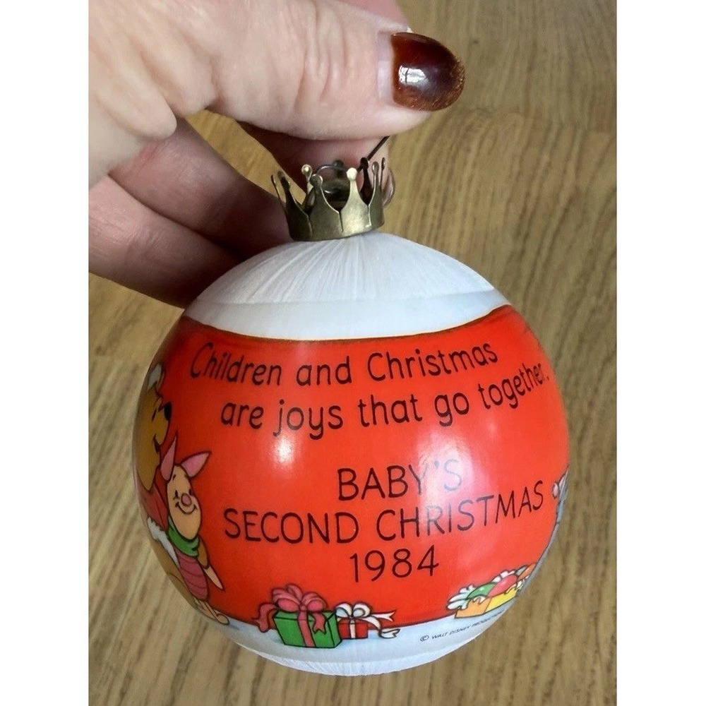Hallmark Baby's 2nd Christmas 1984 Winnie the Pooh Satin Ball Ornament Vintage